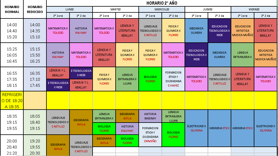 Horario Segundo Año