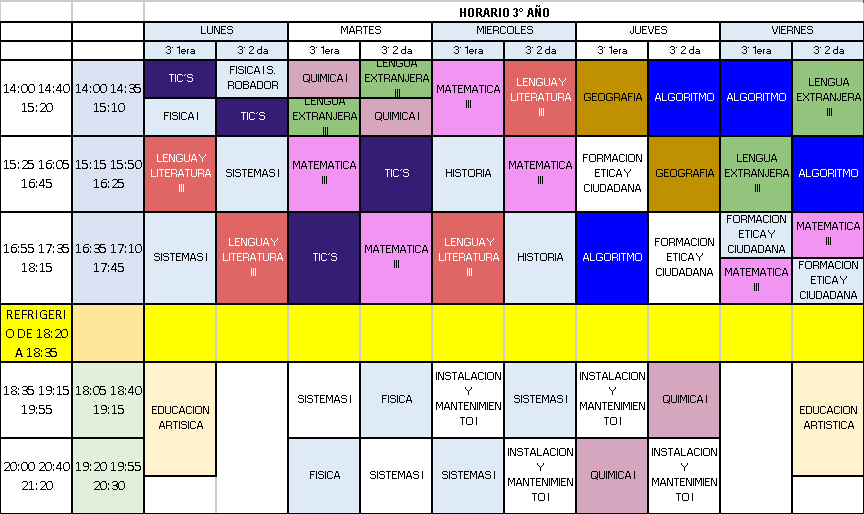 Horario Tercer Año