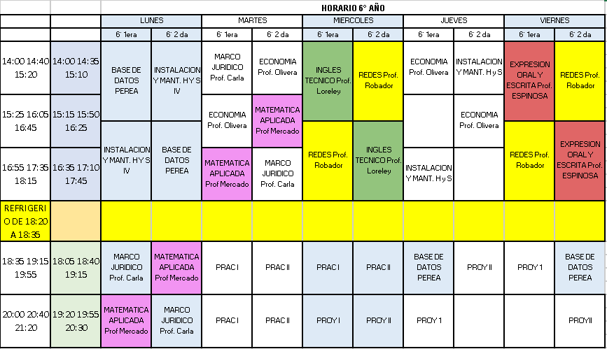 Horario Sexto Año